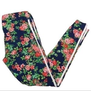 Ultra Flirt Floral Print Pant Leggings 2‎ White Side Stripes Size L